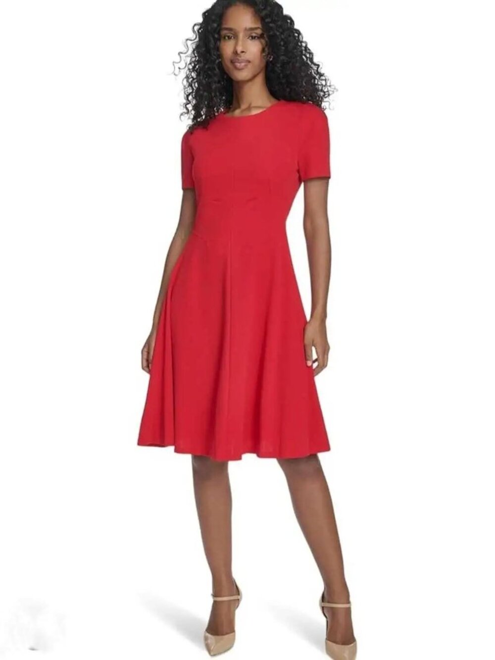 Women's Stunning Red Knit Fit & Flare Dress